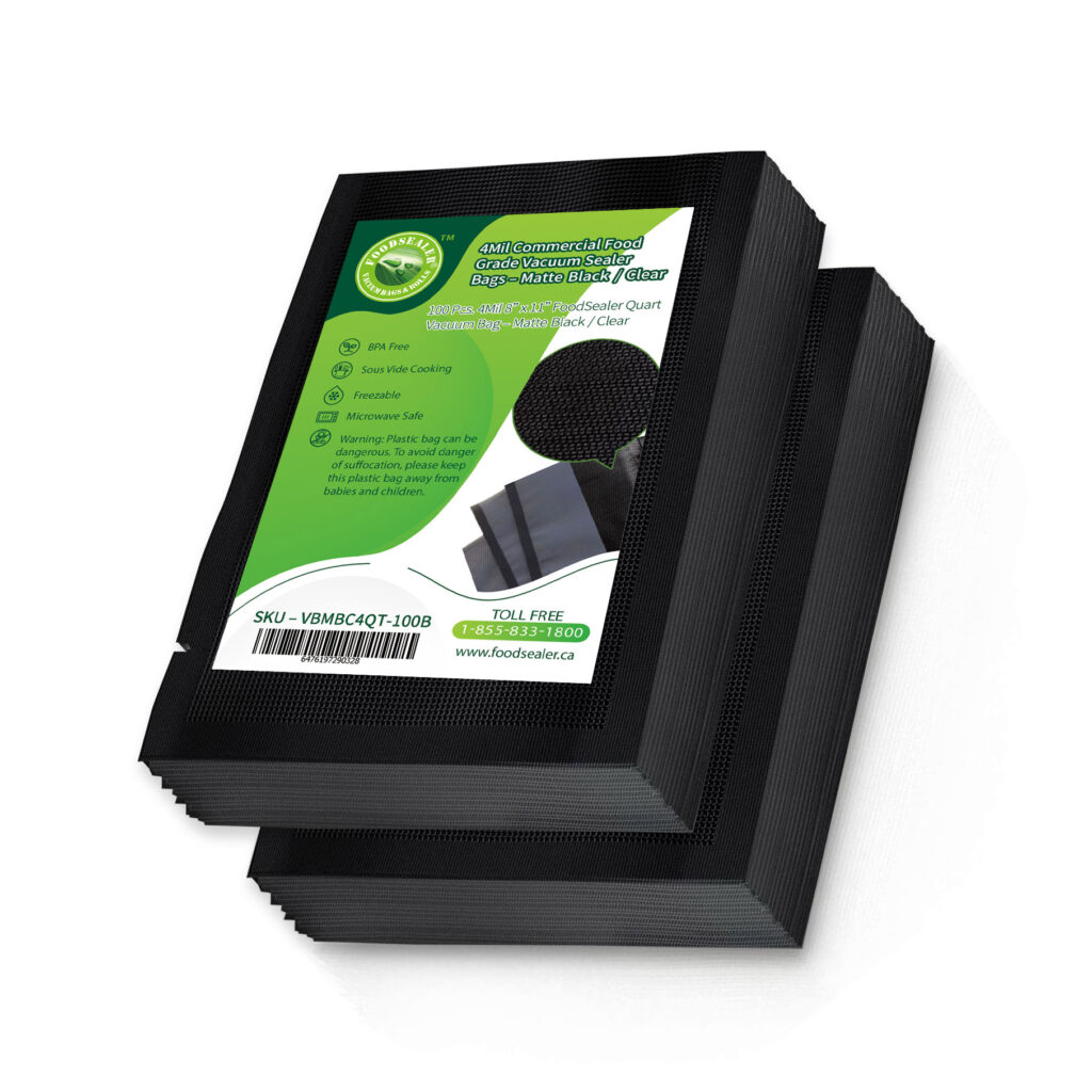 100 Pcs. 8″ x 11″ FoodSealer 4 Mil Black/Clear Vacuum Sealer Bags for FoodSaver and Weston Vacuum Sealer